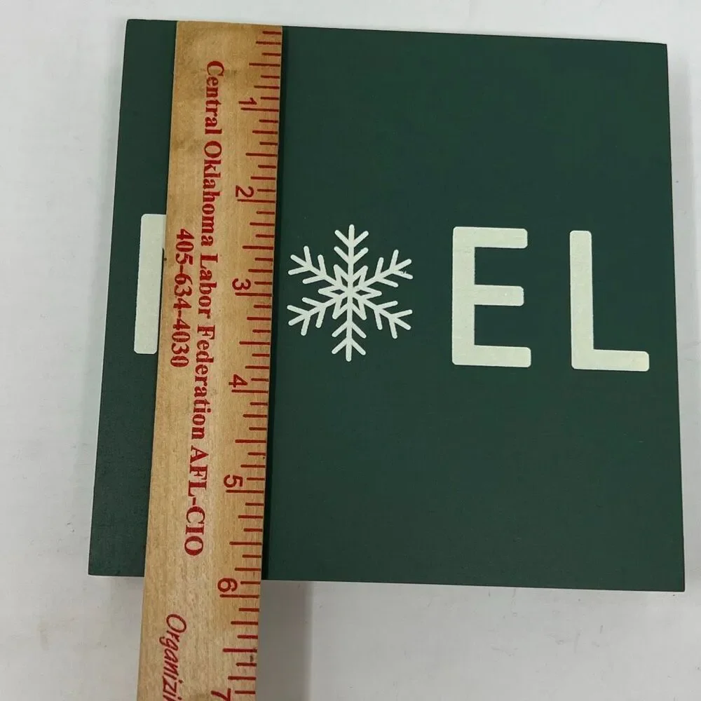 NOEL Green Wood‎ Holiday Sign Tabletop Decor Snowflake NWT Christmas Shelf Tray